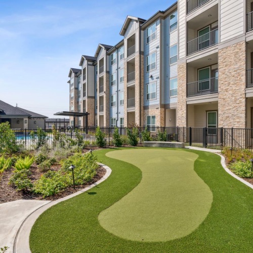 a courtyard between buildings