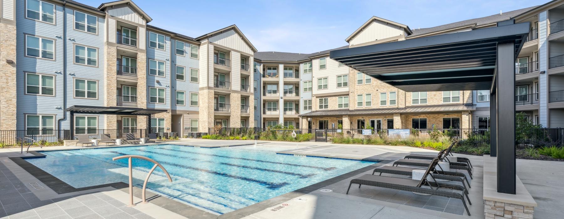 a swimming pool in a courtyard