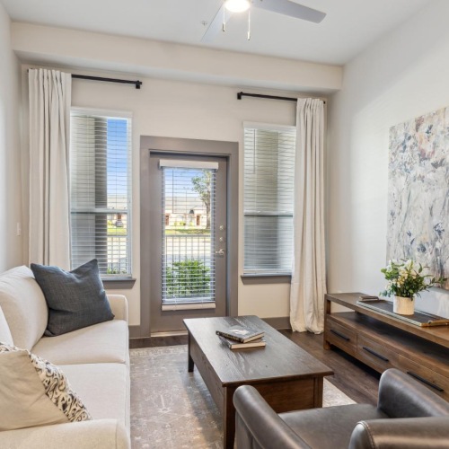 a living room with a couch and a coffee table